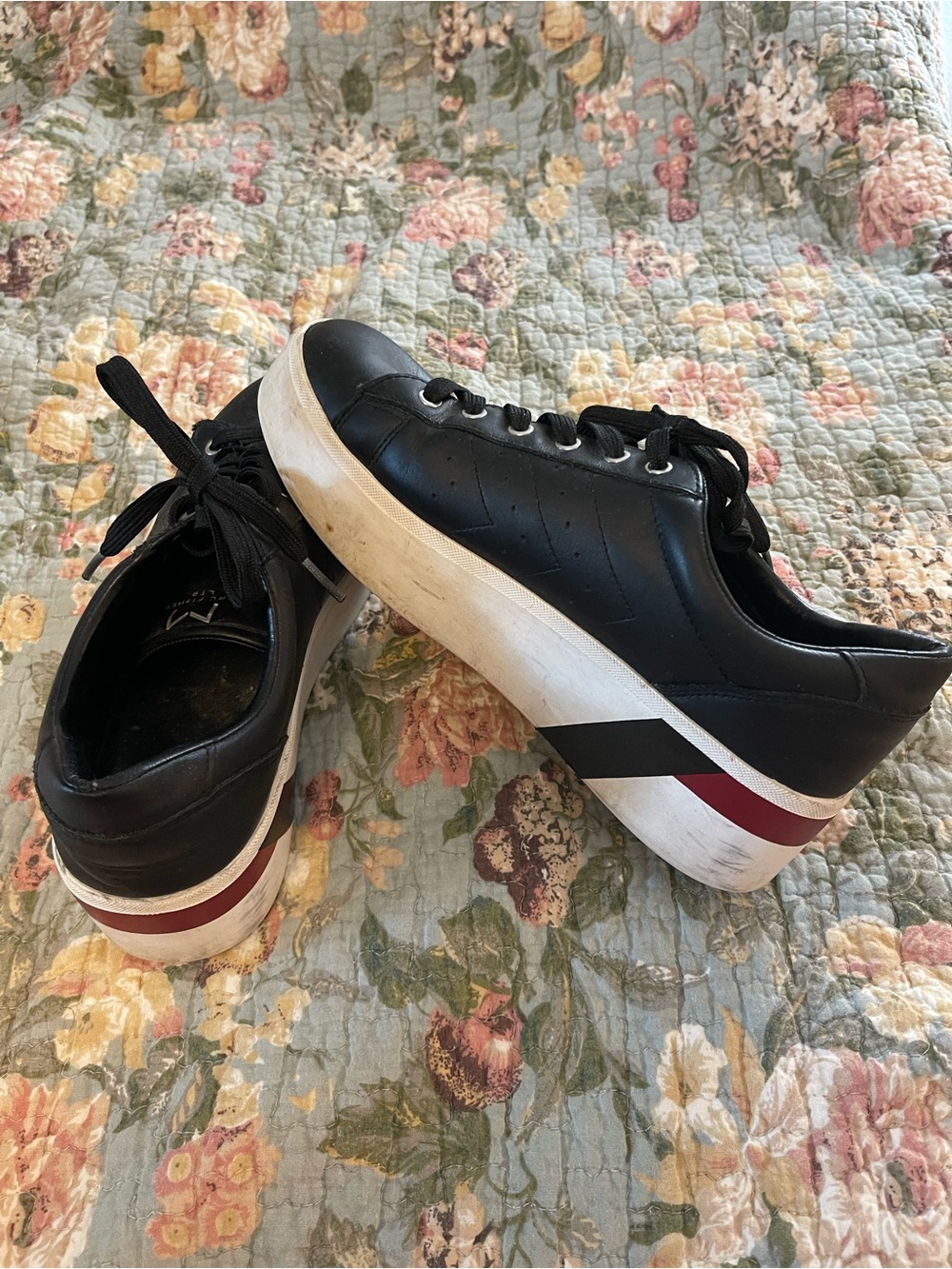 Marc Fisher Black Lace-Up Platform Sneakers with Red & Black Stripe 8.5